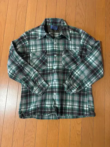 70s Pendleton 체크 무늬 울 셔츠 M