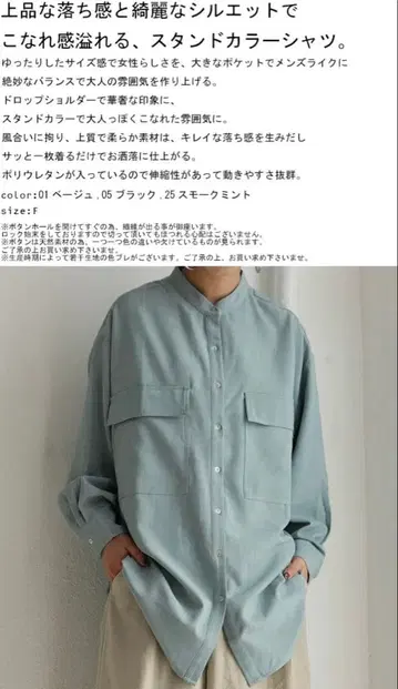 안티카 스탠드 카라 오버 사이즈 셔츠 루즈핏 스모크 민트