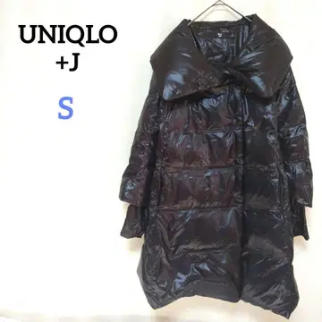 유니클로 J 다운 자켓 롱 코트 숄카라 광택 A 라인 블랙