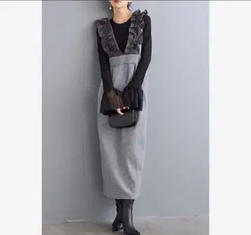 이소재 프릴 숄더 점프 스커트 그레이