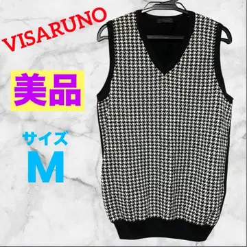 비살노 슬리브리스 니트 스웨터 하운드 투스 패턴 V넥 즉시 구매 가능