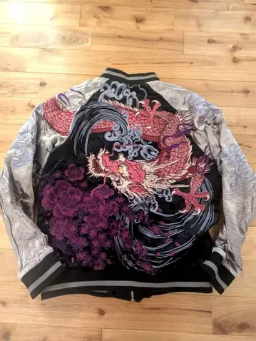 카라쿠리타마시 일본풍 패턴 전체 자수 리버서블 자켓 멋진 용신 강림