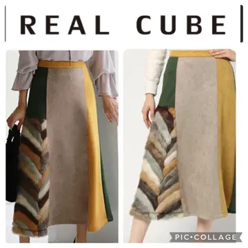 she mo shelly 스웨이드 퍼 배색 스커트