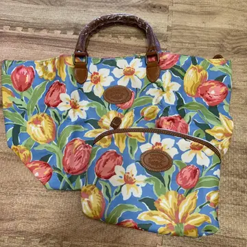 [ 미사용 ] 로라 애슐리 토트백 파우치 세트 꽃무늬 비닐 코팅