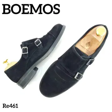 보에모스 새상품급 이탈리아제 더블 몽크 스트랩 스웨이드 EU35 블랙