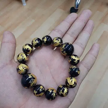 드래곤 무늬 블랙 골드 비즈 팔찌 오닉스 반지