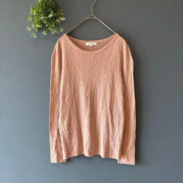 플라스테 [M] 청순 내추럴 어른 핑크 울 블렌드 크루넥 리브 니트