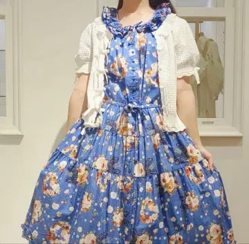 PINK HOUSE 핑크하우스 리본 부케 미디 원피스 블루