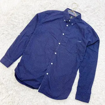 빔즈 긴팔 올 패턴 셔츠 [ M ] 면 100% 버튼 멋짐 네이비