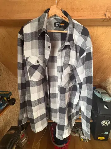 BLUGO XXL 그레이/블랙 체크 플란넬 셔츠