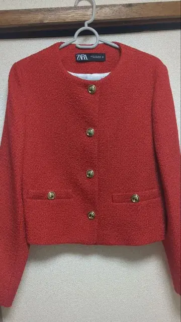 ZARA 트위드 자켓 레드 XS