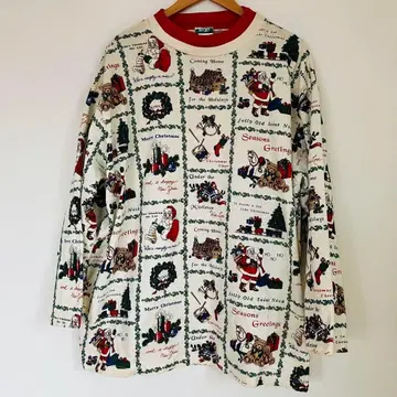 빈티지 크리스마스 패턴 맨투맨 빅 실루엣 산타클로스