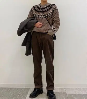 지오메트릭 패턴 브라운 니트 스웨터