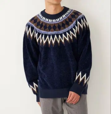 네이비 플리스 페어아일 패턴 스웨터