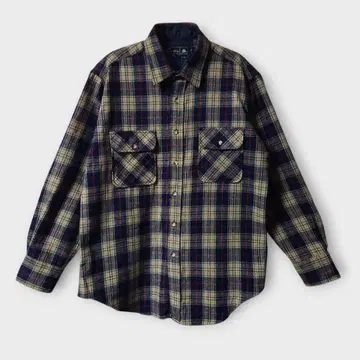 80s~90s JC Penny 울 셔츠 체크 무늬 브라운 계열 L