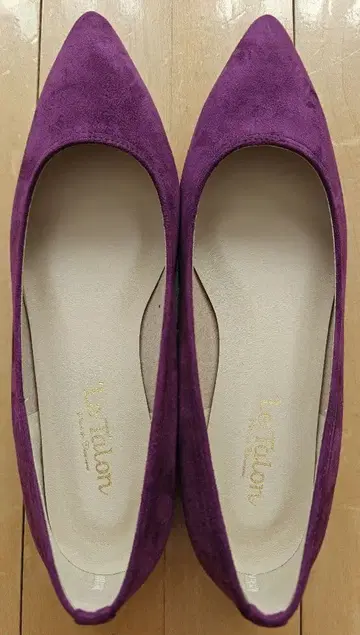 [ 미사용 새상품 ] 퍼플 25cm 스웨이드 스틸레토 플랫슈즈