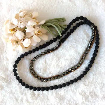 SALE 프랑스제 앤티크풍 다이아 스톤 & 실 롱 목걸이