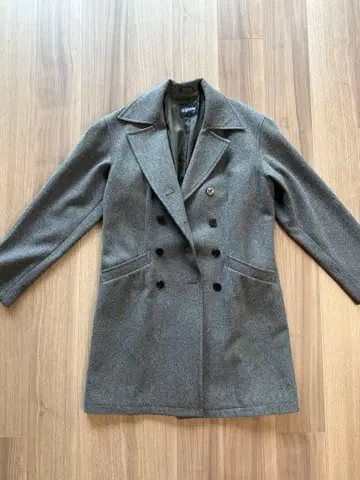 RHYTHM 그레이 더블 브레스트 피 코트