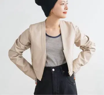 Spick and Span 인조 가죽 지퍼 블루종