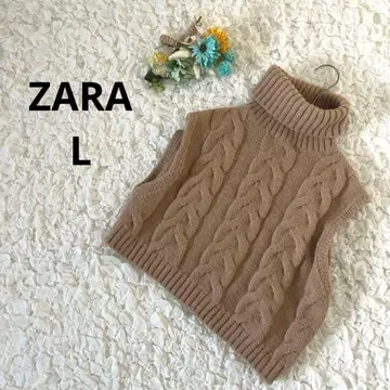 자라 크롭 디자인 코드 니트 베스트 케이블 슬리브리스 베이지 L