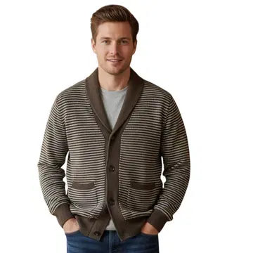 [ 새상품 ] VESVIO 브라운 스트라이프 숄 가디건 M