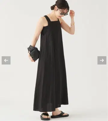 plage 플라주 롱 원피스 린넨 린넨 블랙 블랙 S