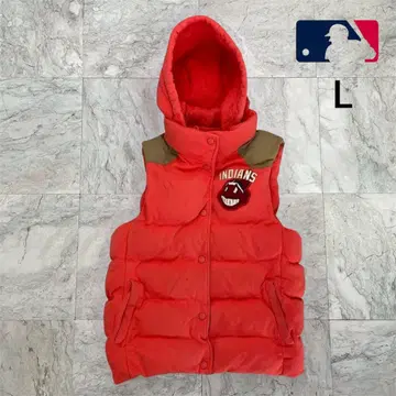 MLB 충전솜 베스트 여성용 L 레드 인디언스 자수 로고 야구 면