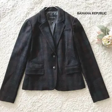 바나나리퍼블릭 다크 체크 테일러드 자켓 폴리 울 혼방