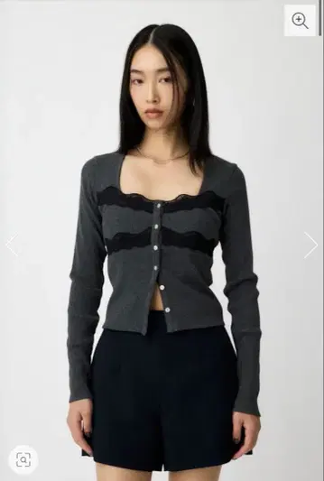 moussy 프론트 버튼 레이시 롱 슬리브 상의