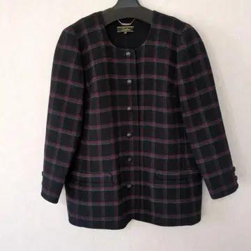 Leilian 체크 무늬 노카라 자켓 13+