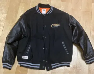 Vision 비전 바시티 자켓 충전솜 퀼팅 pu 가죽 블랙