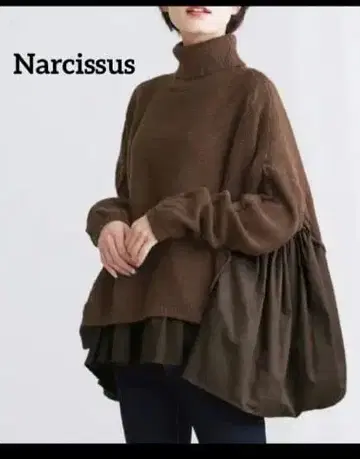 나르시스 이소재 절개 레이어드 니트