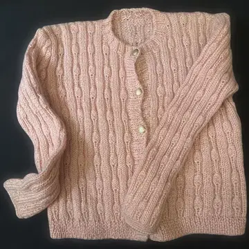 핸드메이드 케이블 짜임 핑크 가디건
