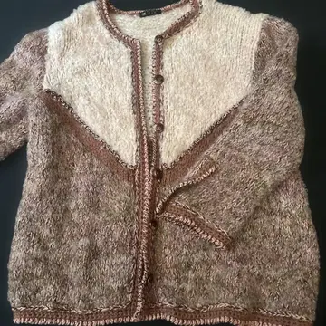 A & R 손뜨개질 가디건 긴팔 베이지 핑크