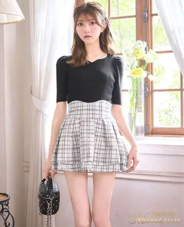 미셸 마카롱 트위드 스커트 화이트