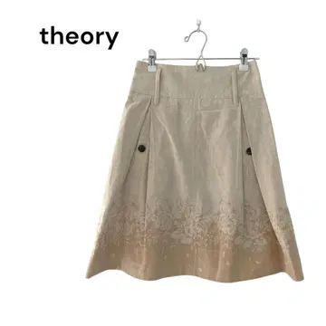 THEORY 띠어리 올 패턴 무릎 위 스커트 프릴 코튼 100 허리밴딩
