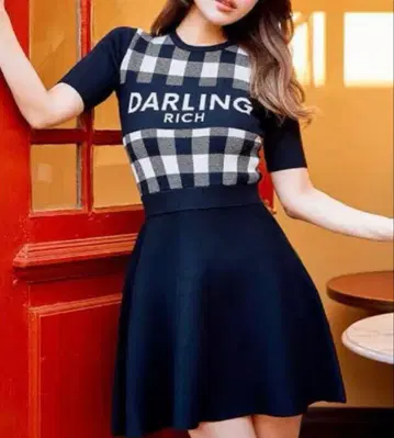 Darich 깅엄 체크 니트 미니 원피스