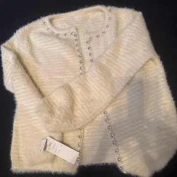 화이트 가디건 펄 장식