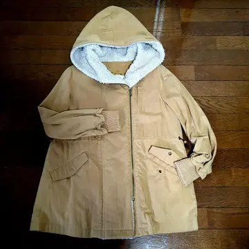 SABURUKU 후드 부착 베이지 롱 코트