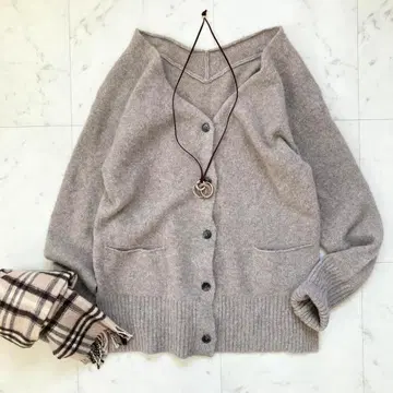 프레임워크 알파카 V넥 가디건 모카 브라운