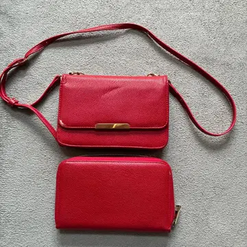 레드 숄더백 지갑 세트