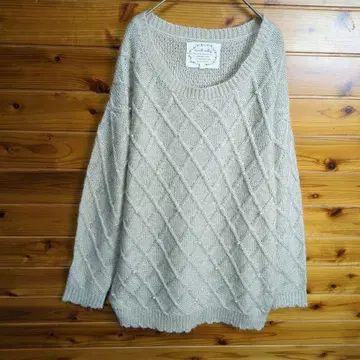 니트 스웨터 상의 3D 펄 촉감 털 M 화이트 구제 의류 남녀 공용