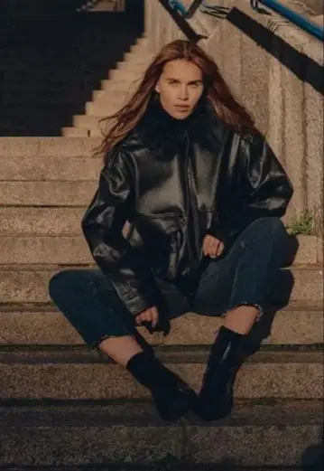 zara xs 사이즈 탈부착 가능한 인조 모피 카라 부착 자켓