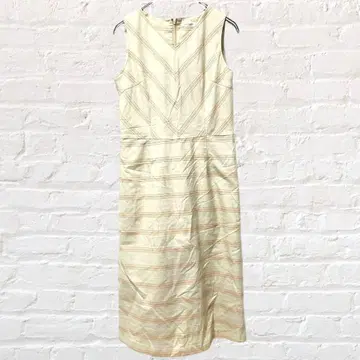 CALFLEET 탱크탑 원피스 V넥 A라인 보더 무릎 기장