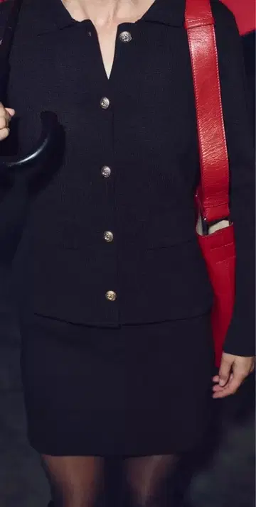 블랙 리브 긴팔 니트 자켓