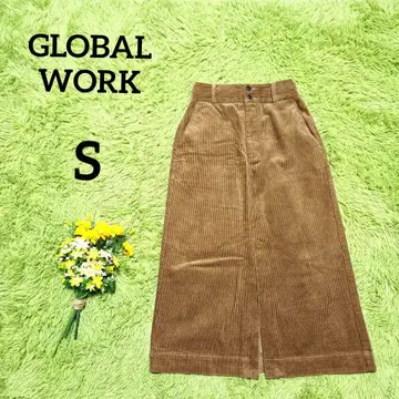 [글로벌 워크] 코듀로이 내로우 스커트 S 브라운 앞 슬릿 롱 면