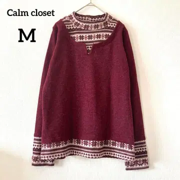 칼무 옷장 니트 스웨터 M 빨간색 레이어드 스타일 노르딕 무늬 079