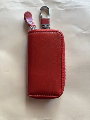 빨간색 가죽 키케이스 지퍼 포함 카라비너 포함