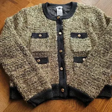 새상품 Sov. 소브 가디건 긴팔 트위드 라메 38 골드