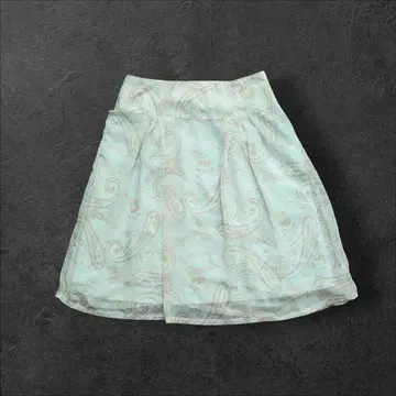 스카이블루 페이즐리 무늬 플레어 스커트 블루 민트 그린